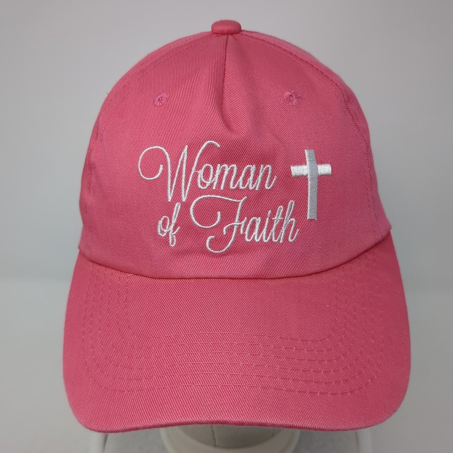 Woman of Faith Strapback Baseball Cap Pink One Size Adjustable Think Positive