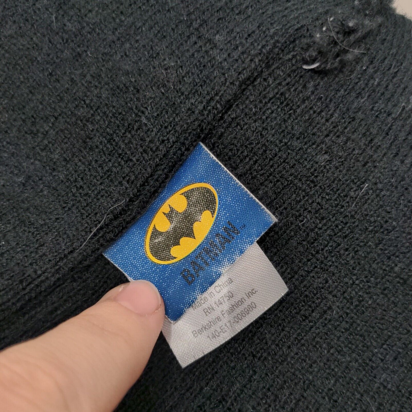 Batman Beanie Hat Multicolor OSFM Knitted Stretch Pom Pom Fleece Acrylic