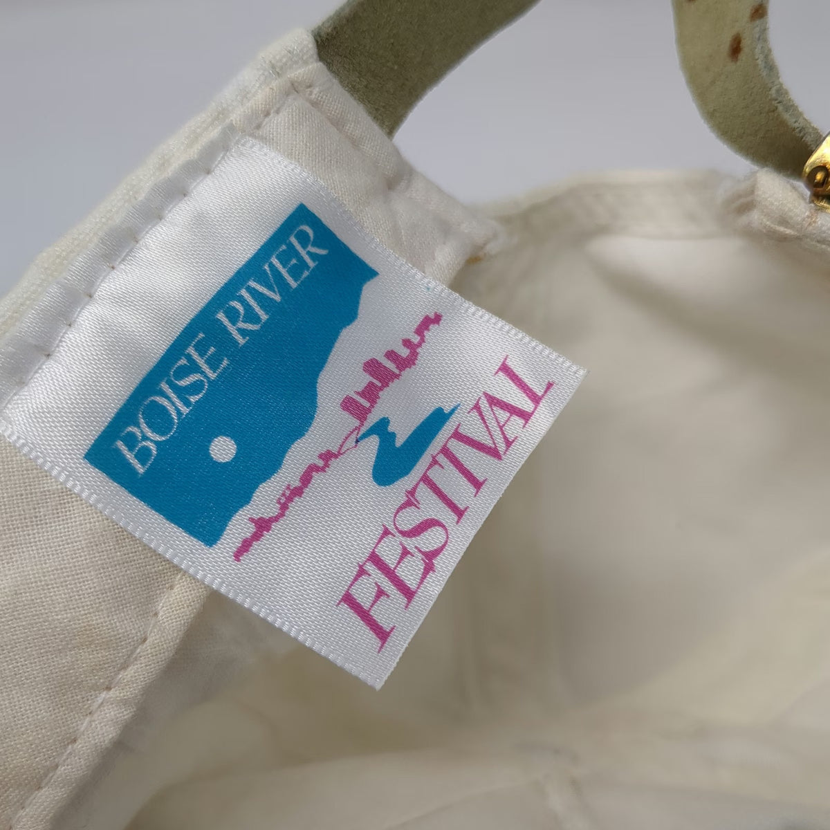Trucker White Hat OS Boise River Festival 1991 Embroidery Strapback Teal Vintage