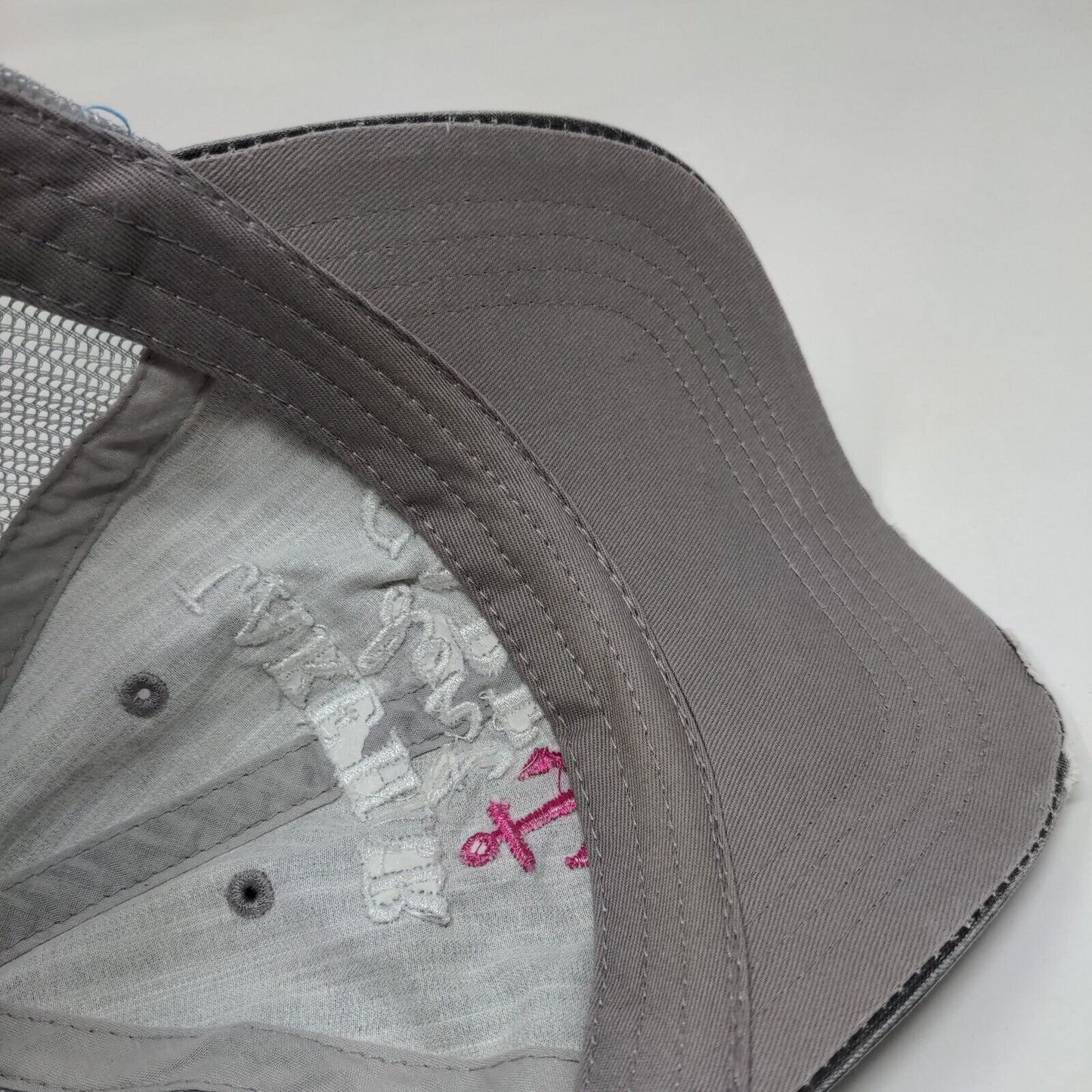Lake Hair Don't Care Strapback Trucker Hat Gray OSFA Mesh Back Distressed