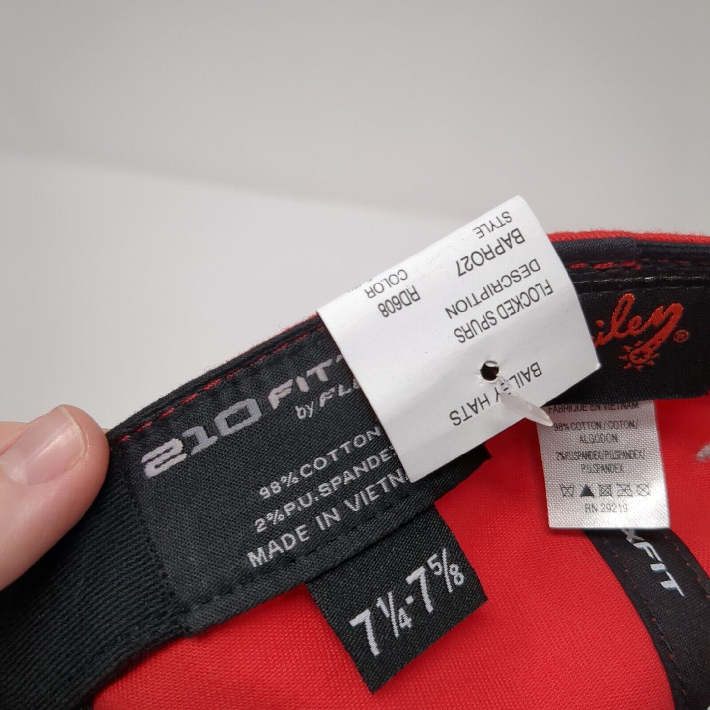 Bailey Fitted Hat Red 7 1/4-7 5/8 Embroidered Flexfit Solid 6 Panel