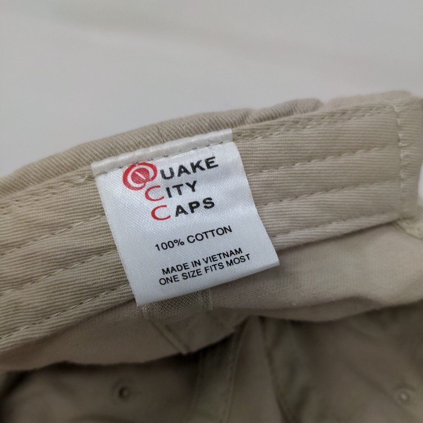 Trinity Slideback Hat Tan OSFM Adjustable Embroidered Quake City Caps Cotton