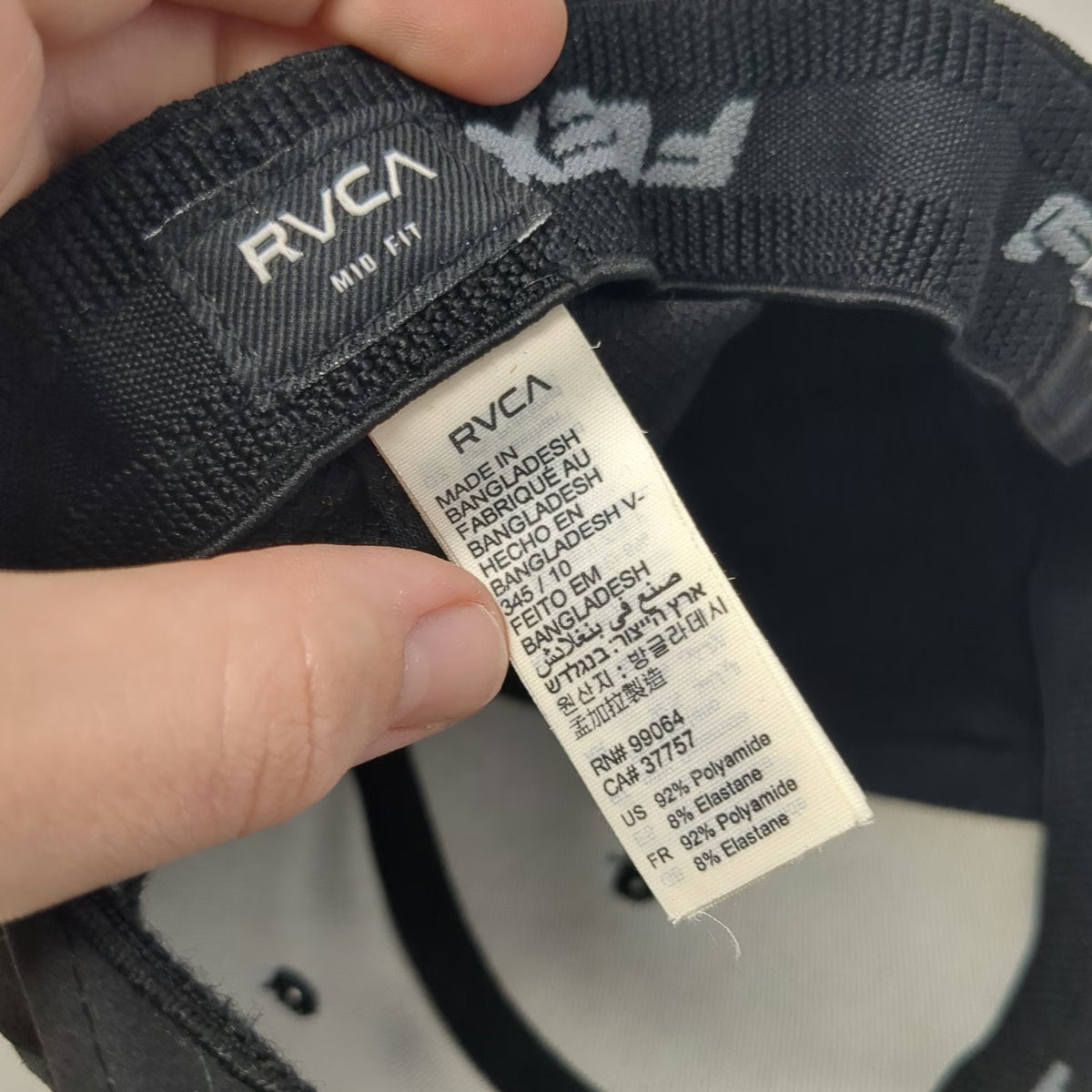 RVCA Baseball Cap Black One Size Fitted Flexfit Mid Fit Logo Patch Nylon Hat