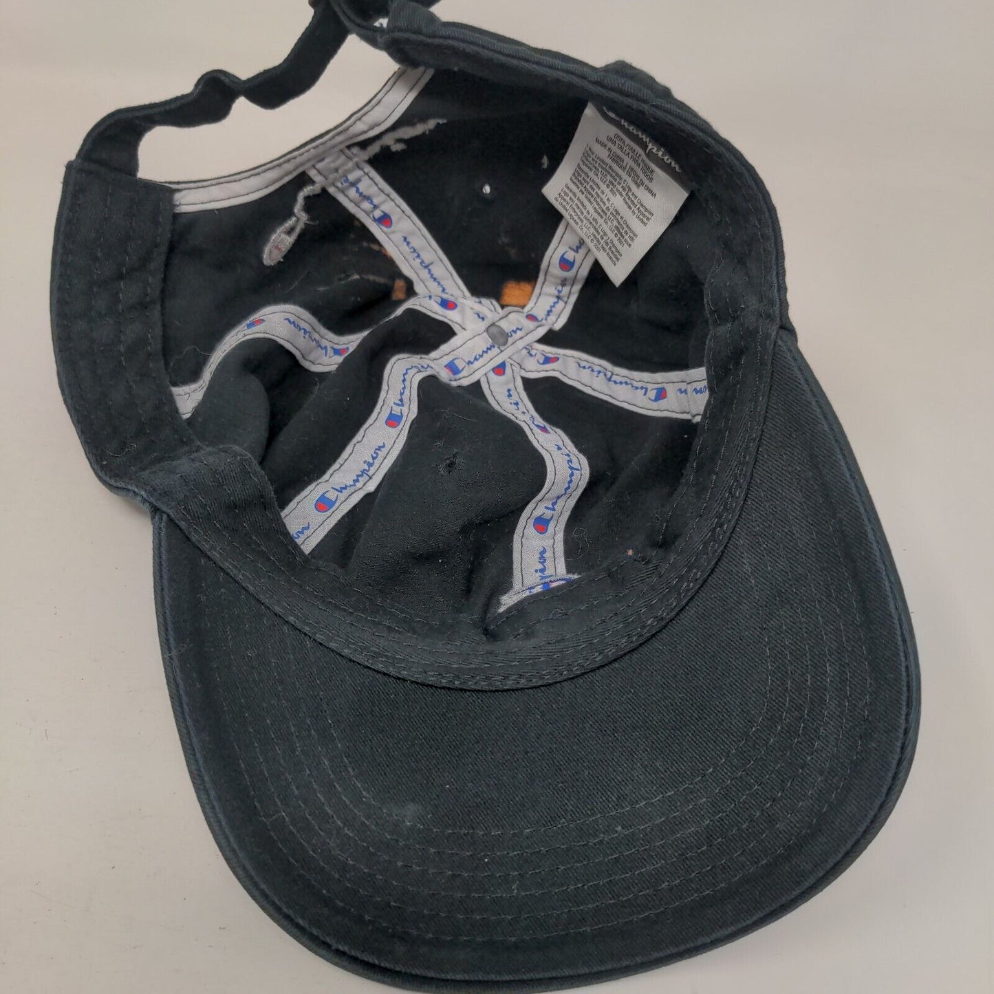 Champion Slideback Hat Black OSFA Adjustable Embroidered Logo 6 Panel