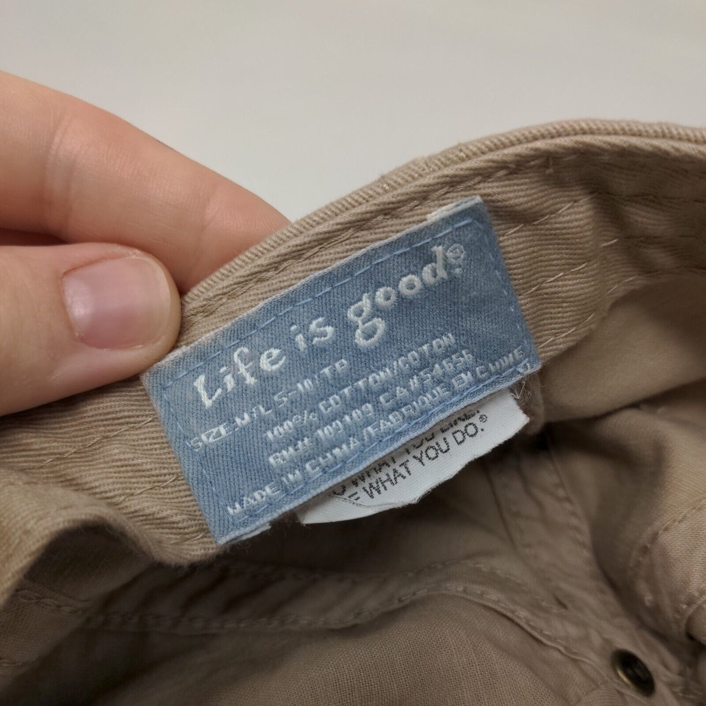 Baseball Patch Strapback Hat Tan Medium-Large Adjustable Life Is Good