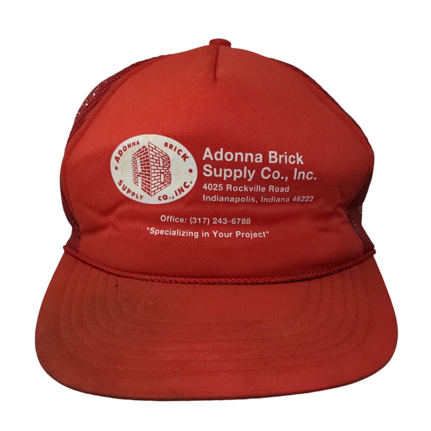 Adonna Brick Supply Co Inc. Snapback Trucker Hat Red OSFA Mesh Back Rope 6 Panel