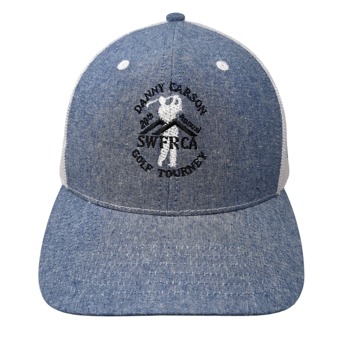 Danny Carson Golf Tourney Snapback Trucker Hat Blue One Size Mesh Back