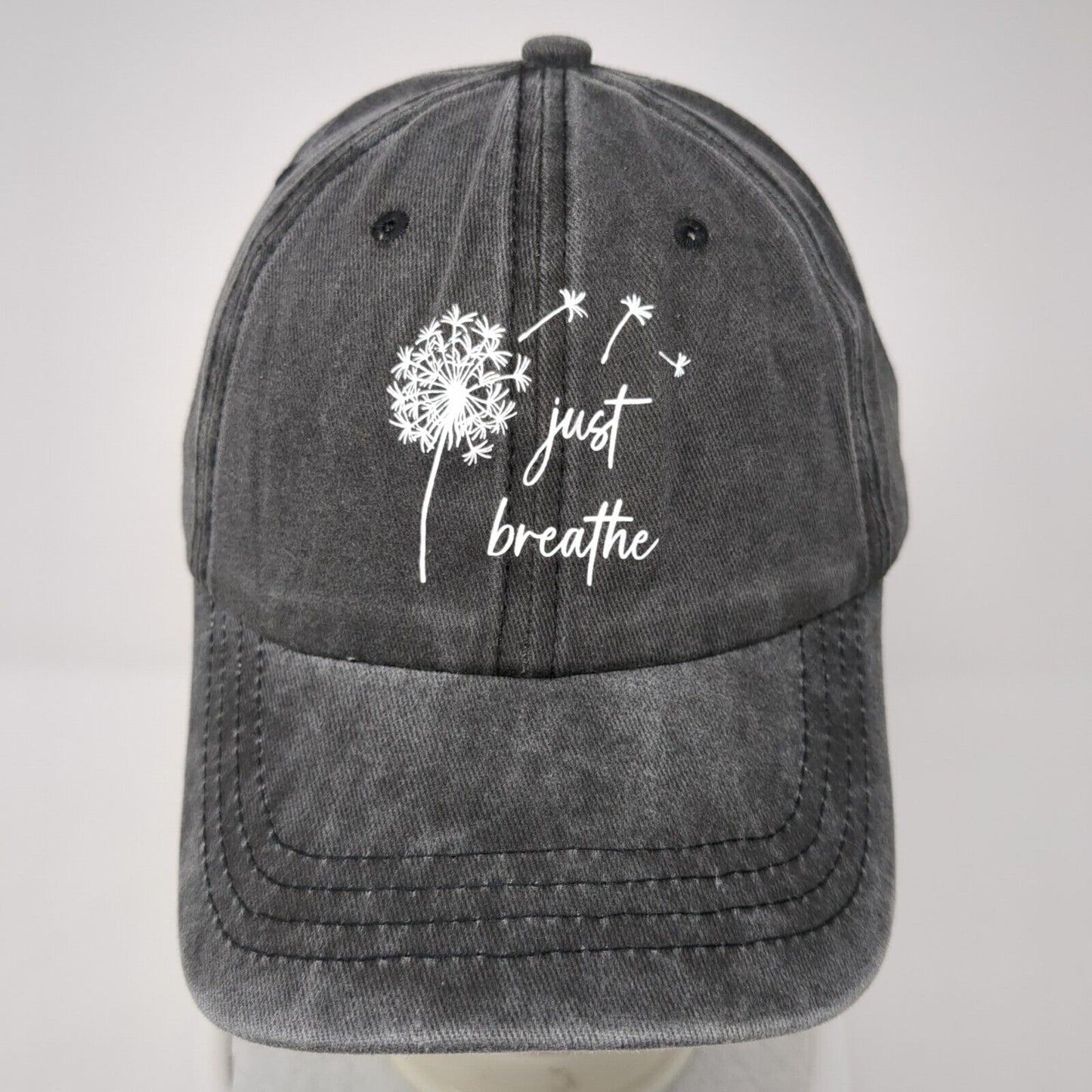 Just Breathe Slideback Hat Gray One Size Adjustable Vented Holes 6 Panel Cotton