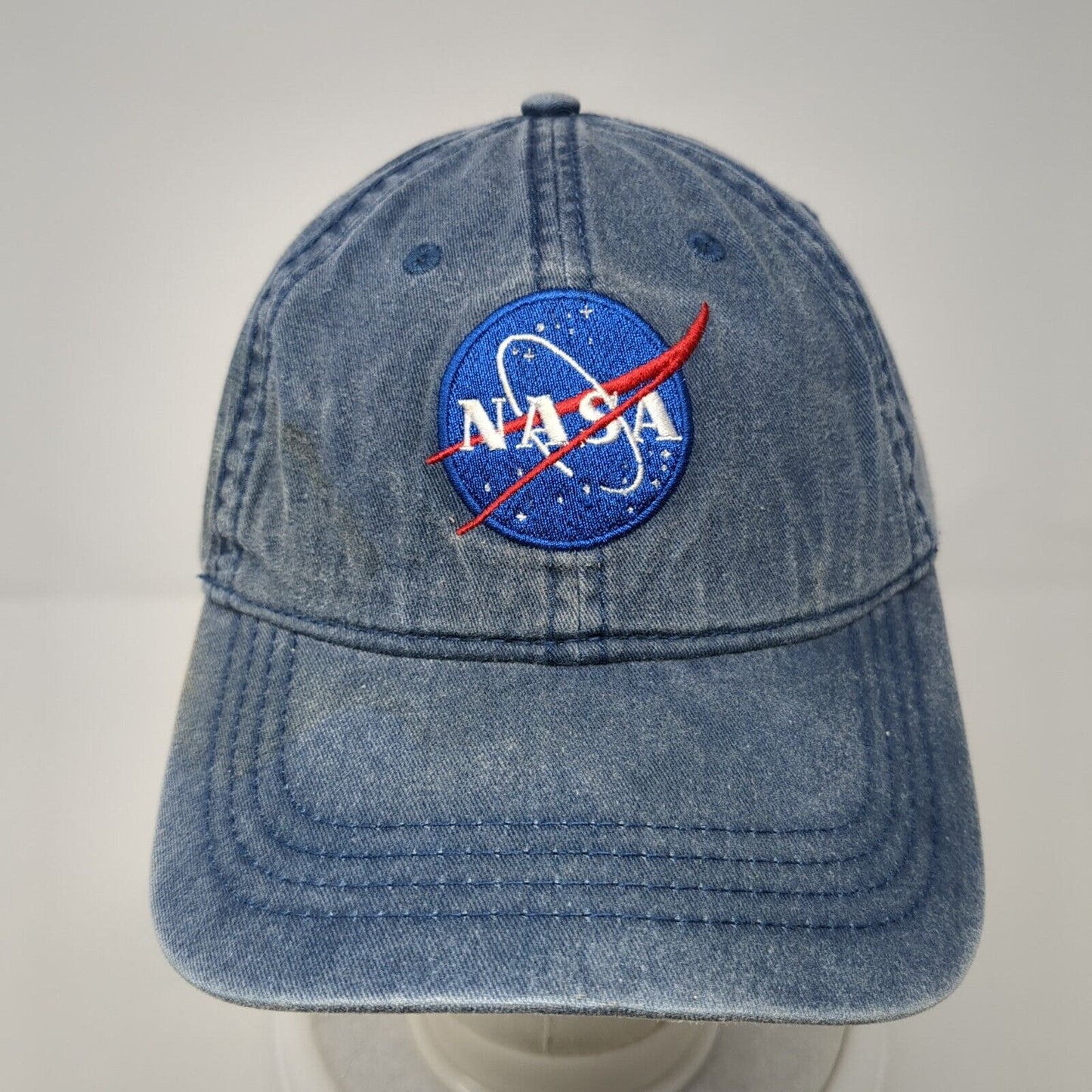 NASA Slideback Hat Blue One Size Adjustable Embroidered Denim Otto Cotton