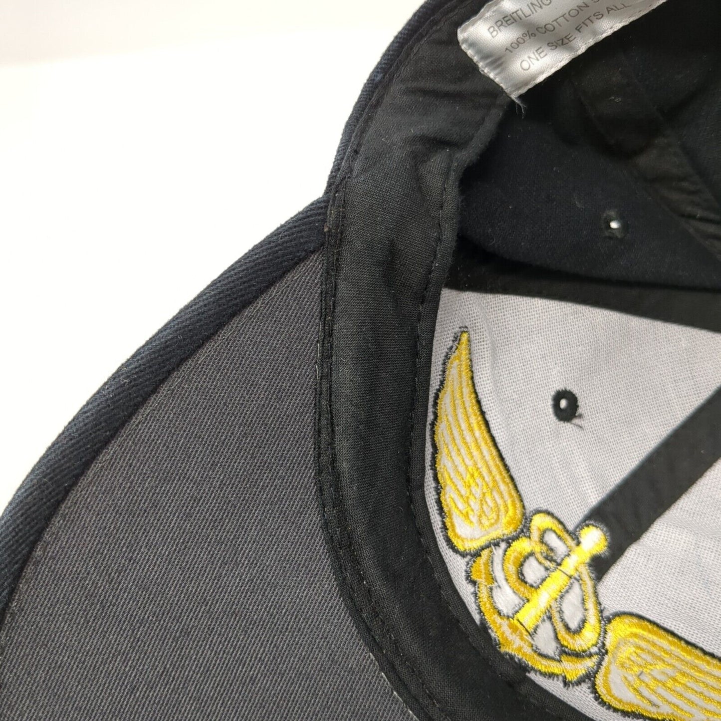 Breitling Slideback Hat Black OSFA Embroidered Swiss Chronographs Anchor Logo