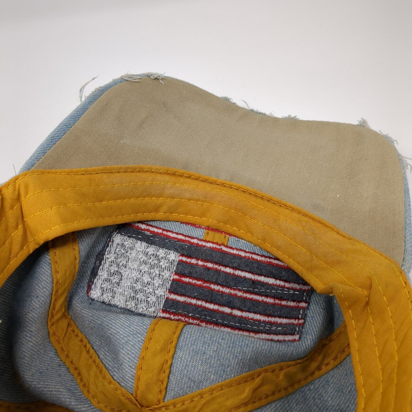 USA Flag Bling Slideback Hat Blue One Size Denim Leather Strap Rhinestone