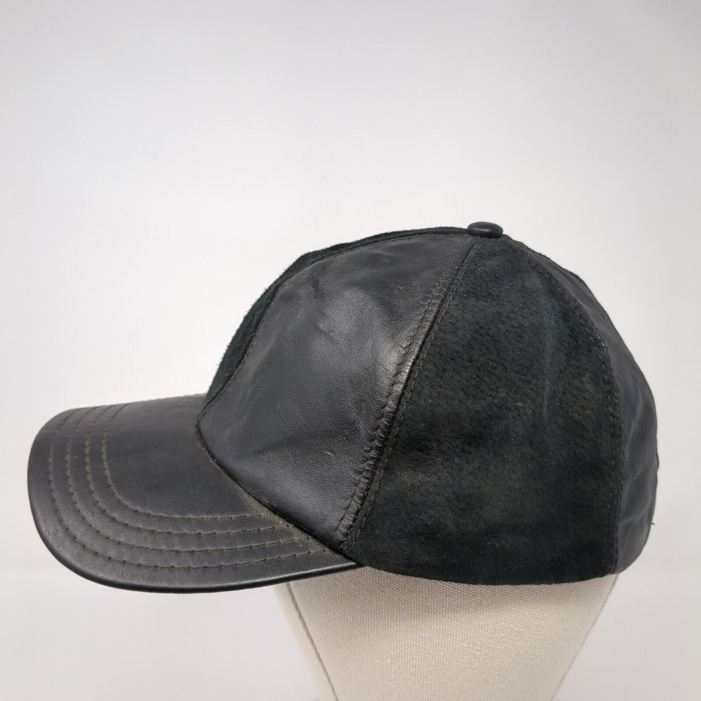 Unbranded Slideback Hat Black One Size Adjustable Genuine Leather Blank