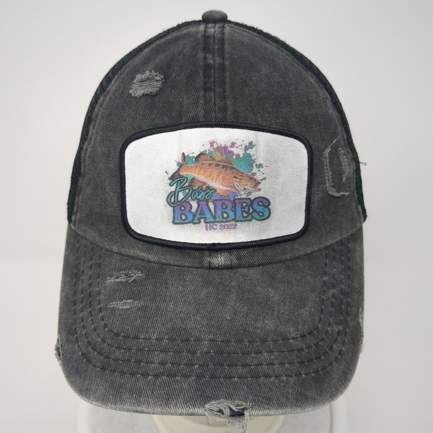 Bass Babes Strapback Trucker Hat Gray One Size Mesh Back Ponytail