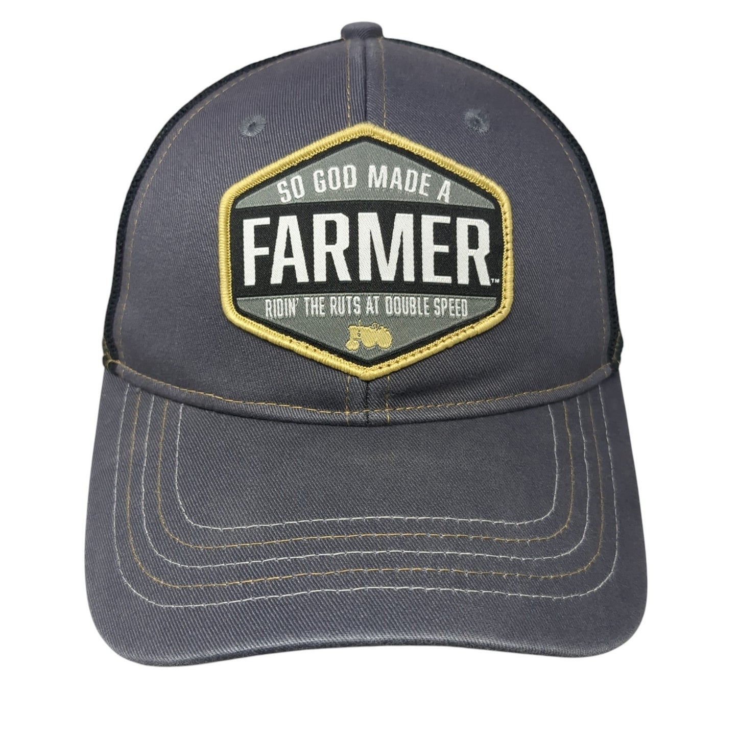 So God Made A Farmer Ridin' The Ruts At Double Speed Trucker Hat Gray OS Mesh