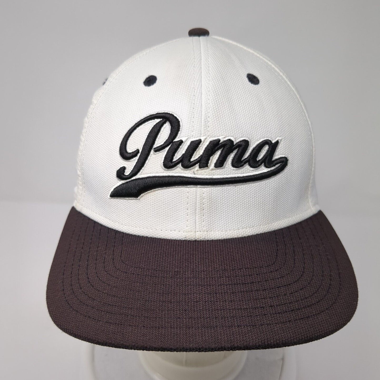 PUMA Fitted Hat White S/M Embroidered Colorblock Dry Cell 6 Panel