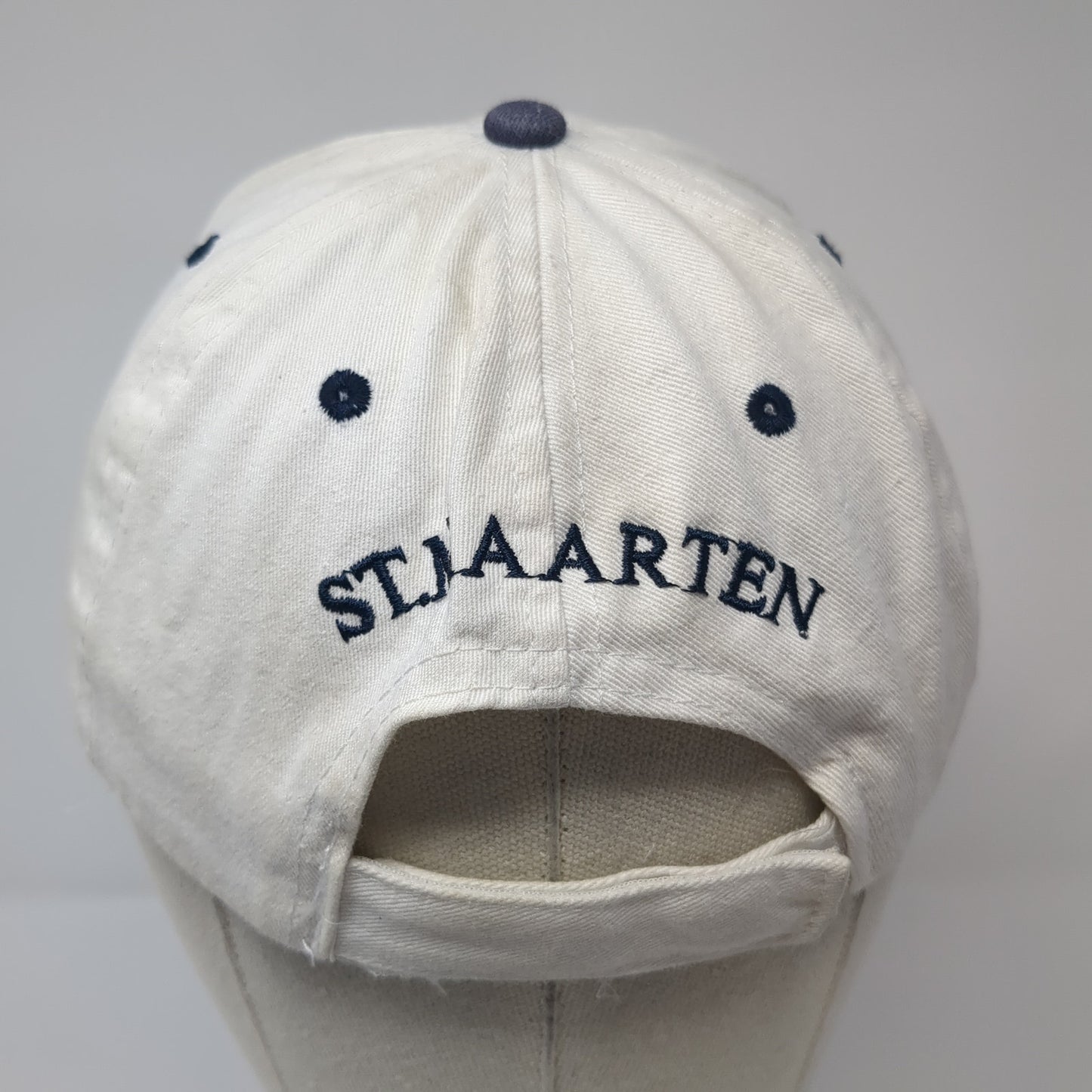 St. Maarten Strapback Hat White One Size Adjustable Embroidered 6 Panel