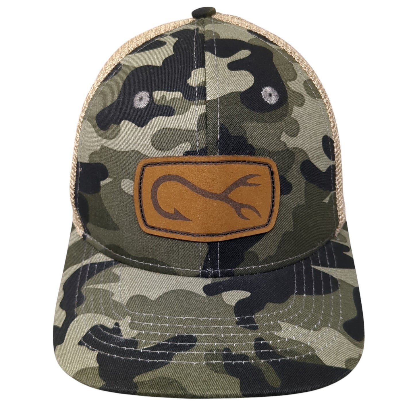 Hook Horn Leather Patch Snapback Trucker Hat Multi One Size Mesh Back