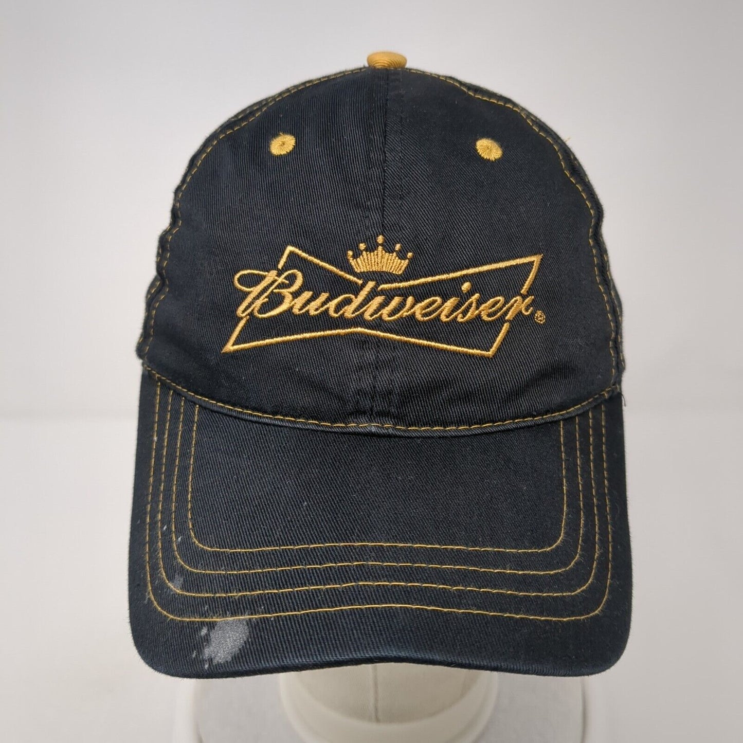 Budweiser Strapback Hat Black One Size Adjustable Embroidered 6 Panel Cotton