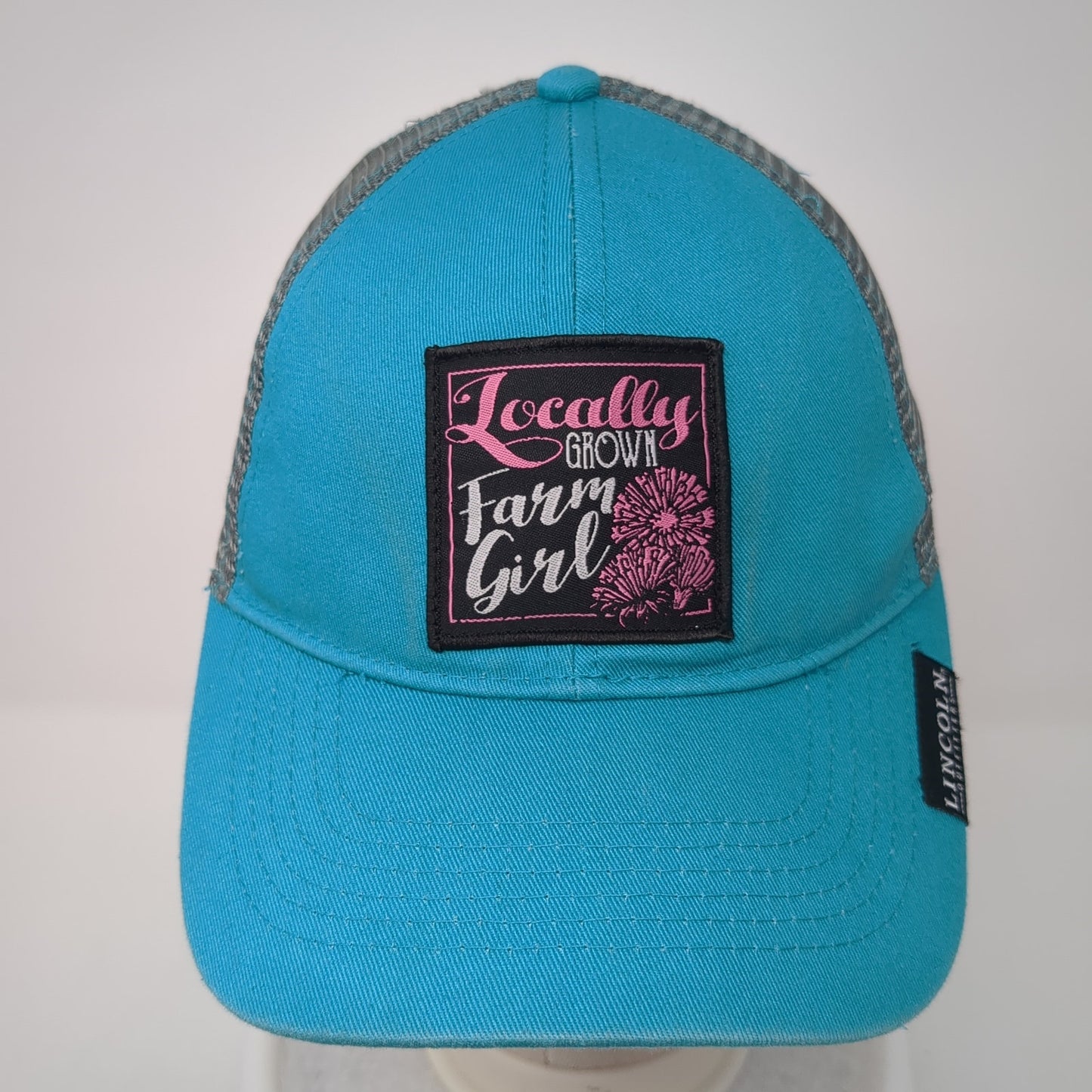 Locally Grown Farm Girl Snapback Trucker Hat Blue One Size Mesh Back
