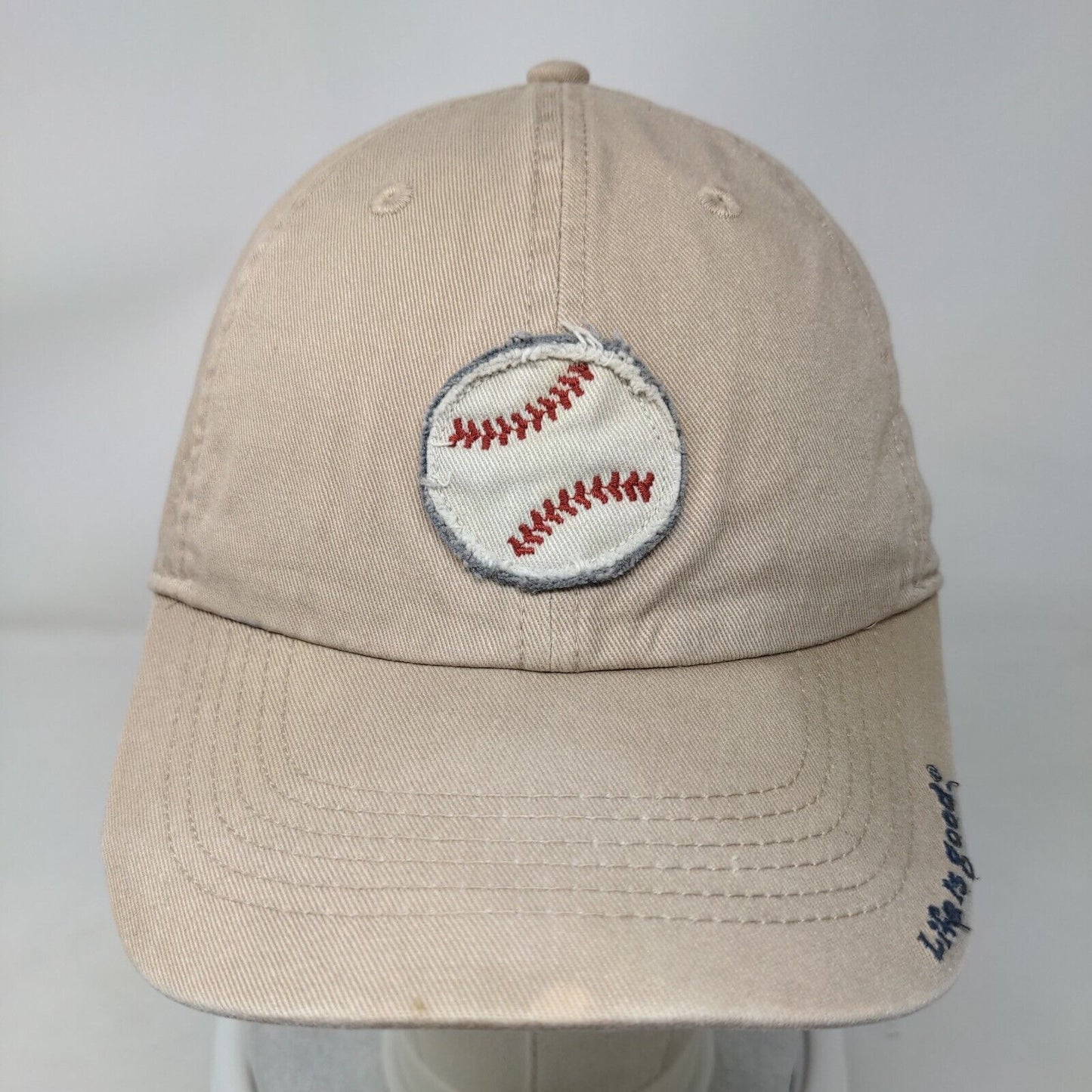 Baseball Patch Strapback Hat Tan Medium-Large Adjustable Life Is Good