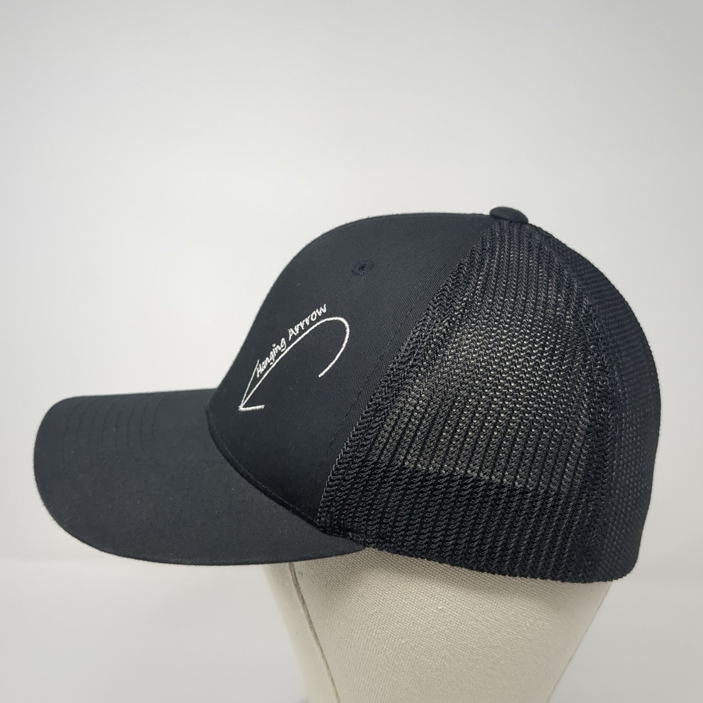 Hanging Arrow Fitted Trucker Hat Black Medium Lightweight 6 Panel Port Authority