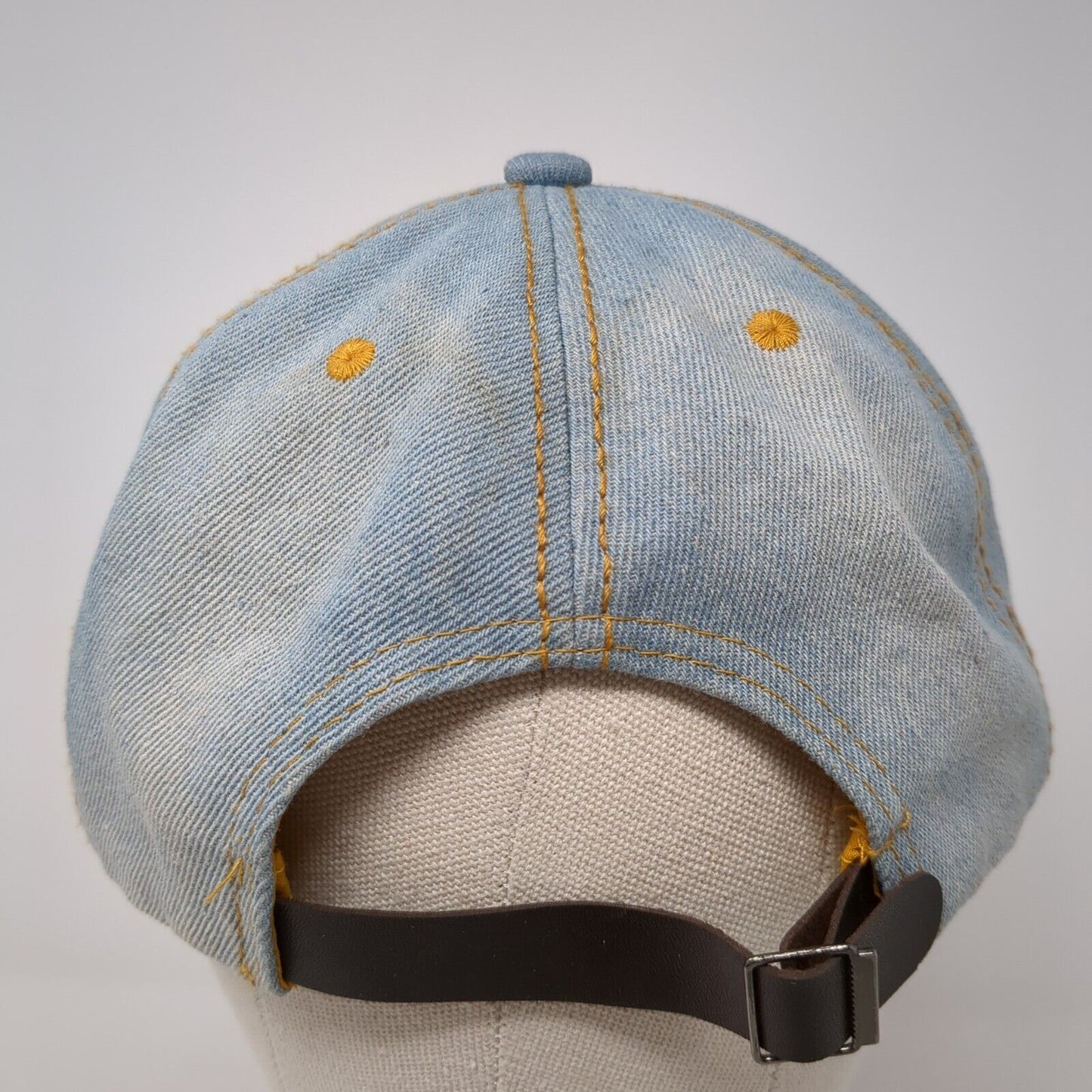 USA Flag Bling Slideback Hat Blue One Size Denim Leather Strap Rhinestone