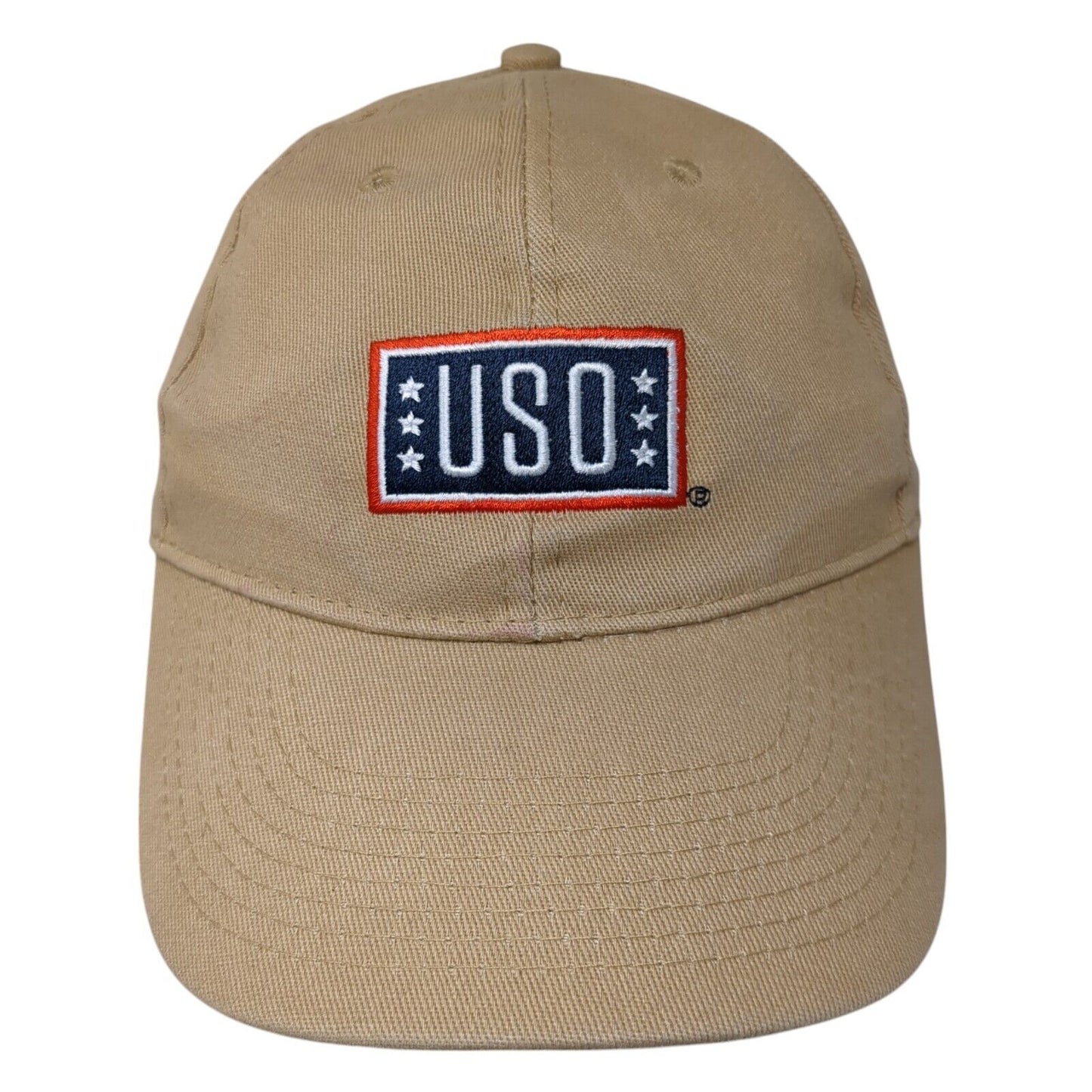 USO Support Our Heroes Slideback Hat Tan OS Adjustable Embroidered Cotton