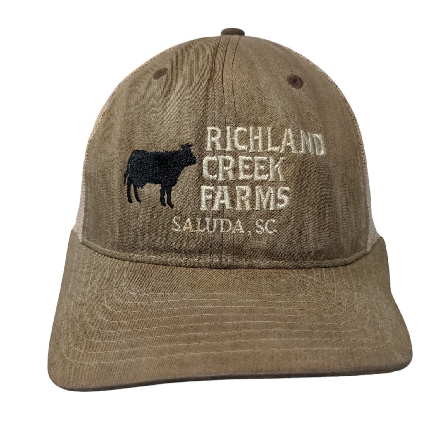 Richland Creek Farms Saluda SC Snapback Trucker Hat Brown One Size Mesh Back