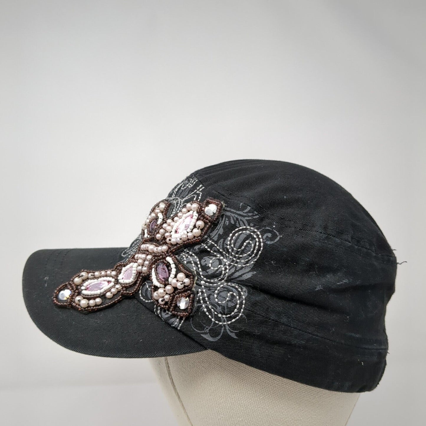 KB ETHOS Slideback Cadet Army Cap Hat Black One Size Beaded Adjustable