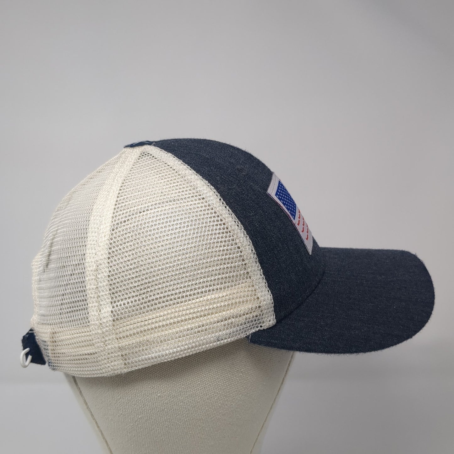 USA Flag Patch Strapback Trucker Hat Blue One Size Mesh Back Flyboy