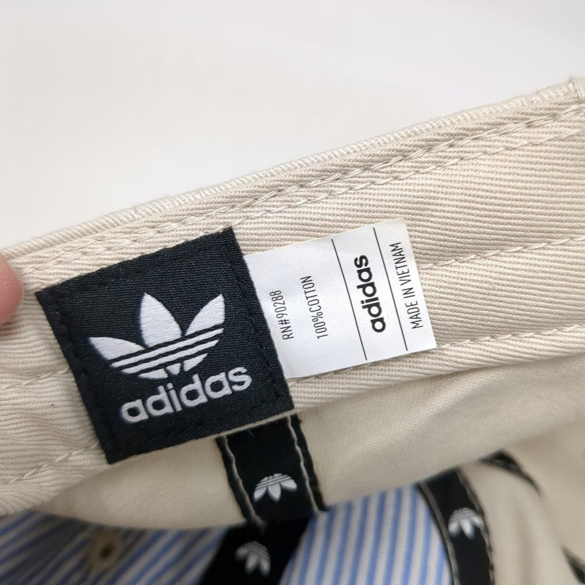 Adidas Baseball Cap Beige One Size Trefoil Logo Slideback Pinstripe Lining Hat