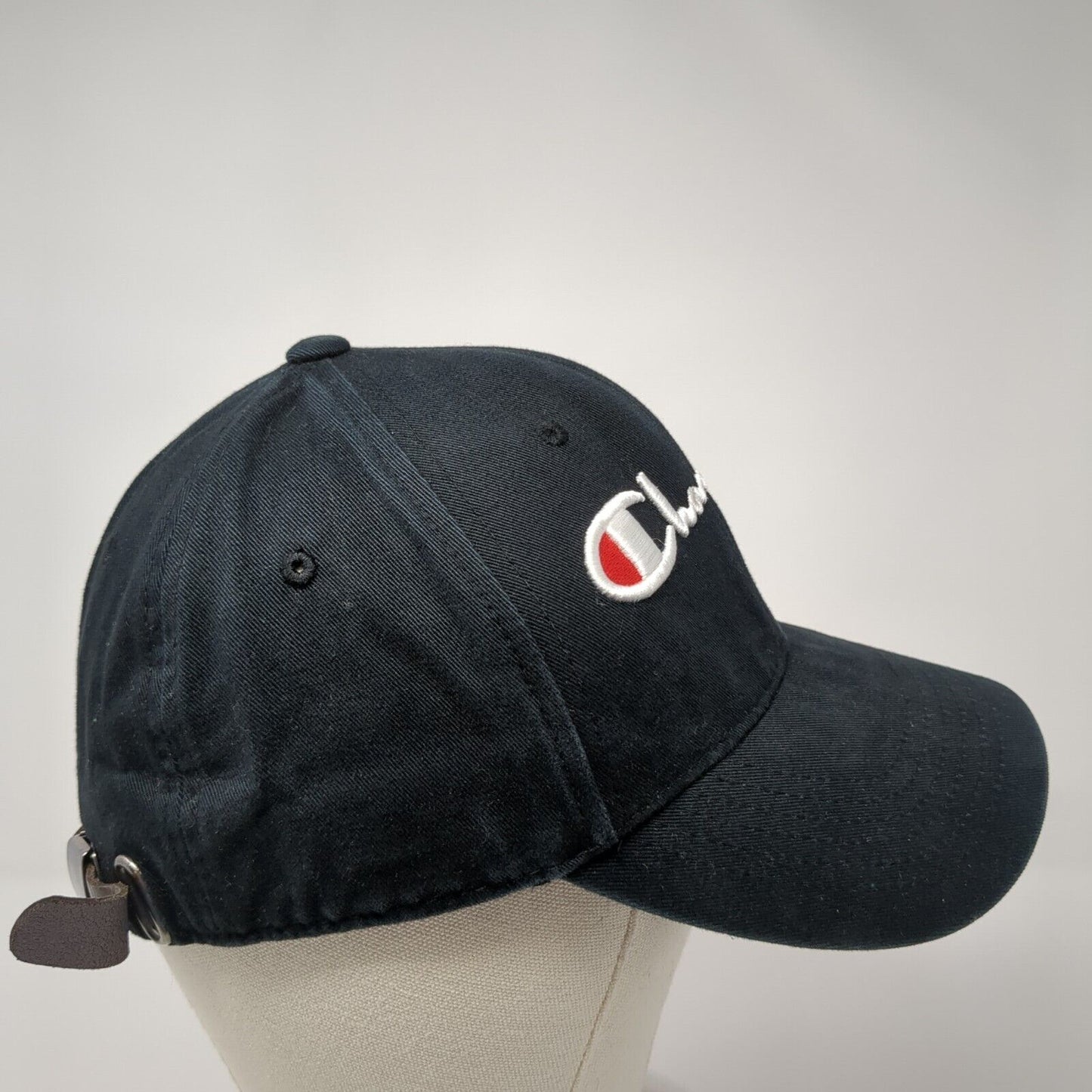 Champion Slideback Hat Black One Size Adjustable Embroidered 6 Panel Cotton