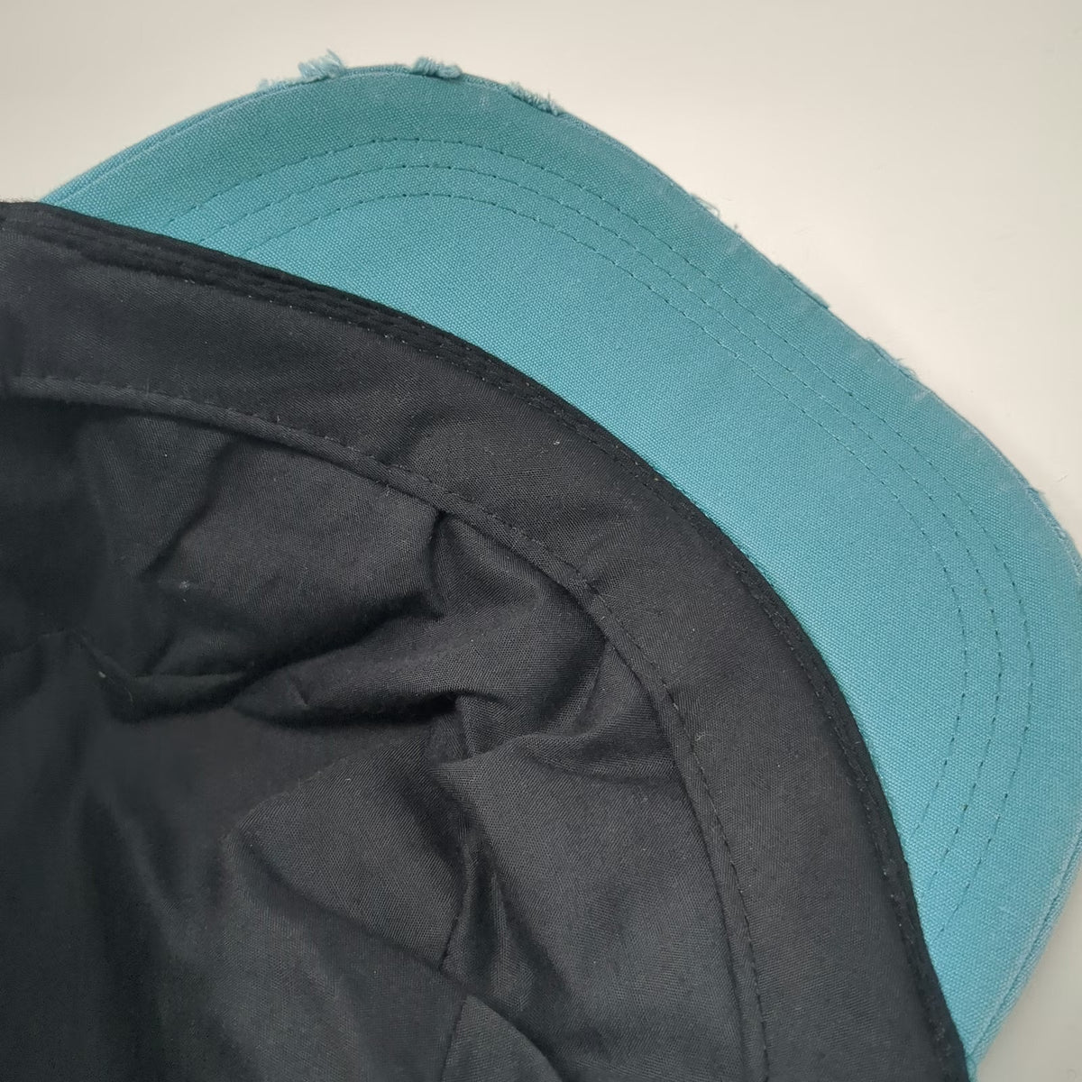 Army Cap Blue One Size Distressed Frayed Ruched Band Cadet Military Style Hat