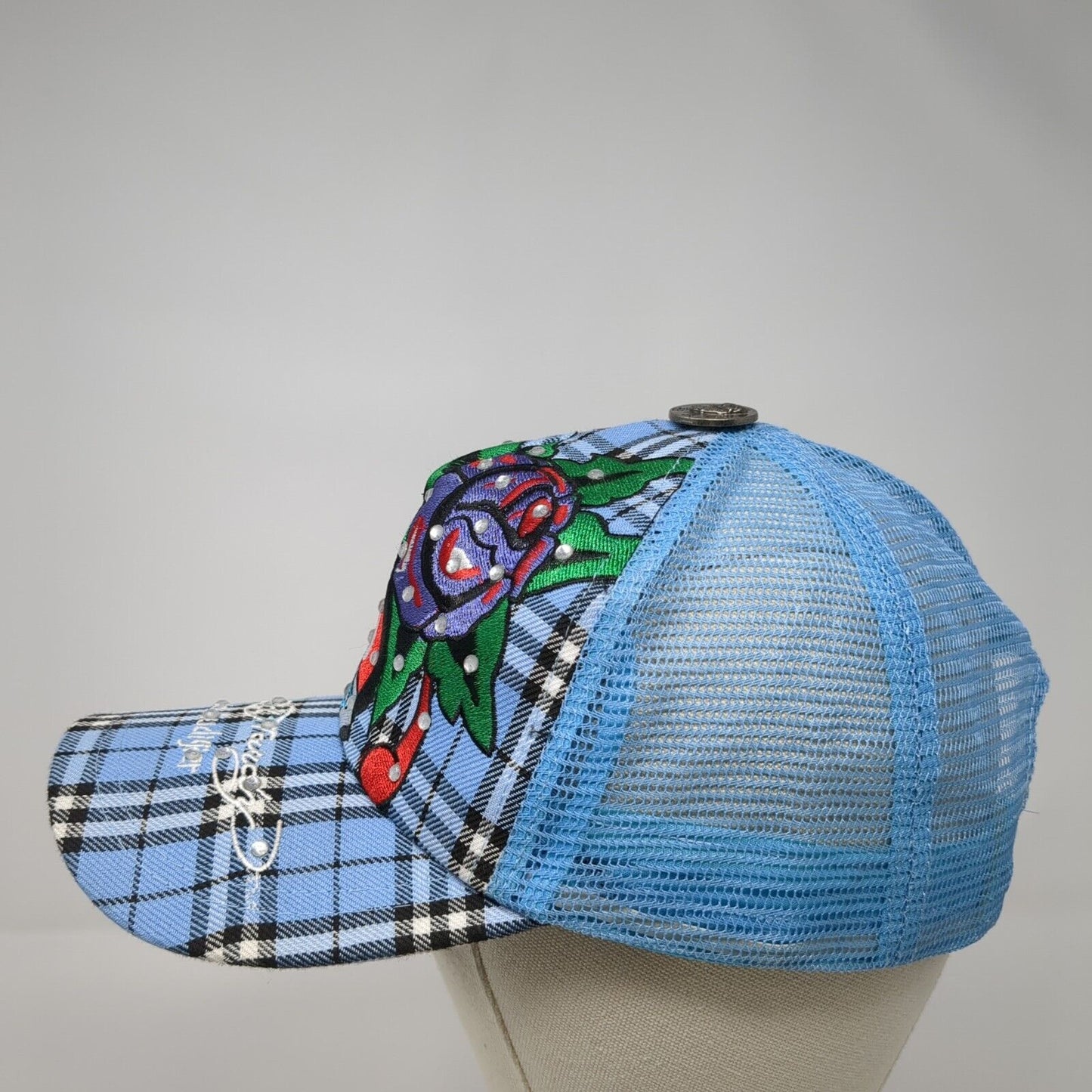 Ed Hardy Christian Audigier Snapback Mesh Back Hat Rhinestones Embroidered Love