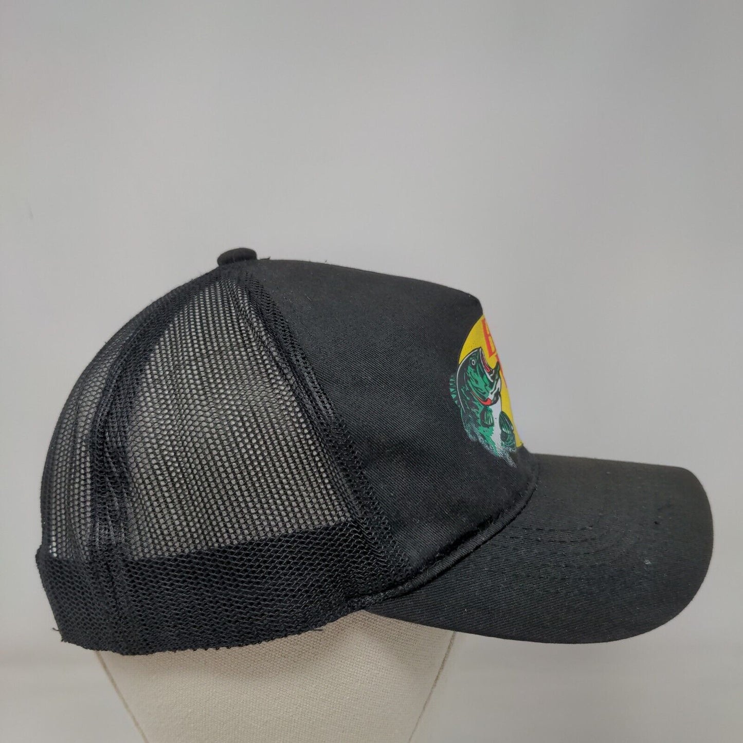 Bass Pro Shops Snapback Trucker Hat Black OSFM Mesh Back 6 Panel Gone Fishing