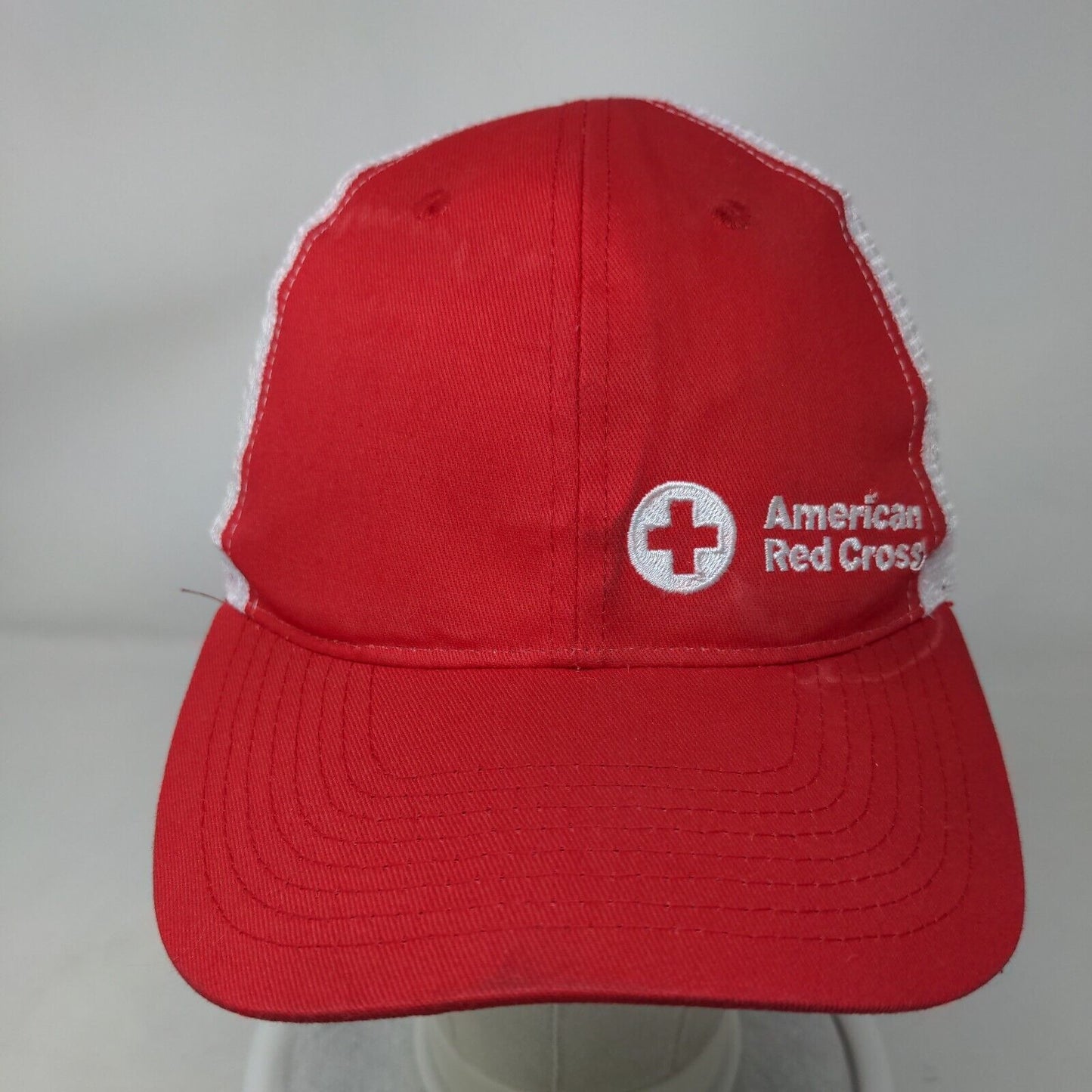 American Red Cross Strapback Trucker Hat Red OSFA Embroidered Mesh Back Vitronic