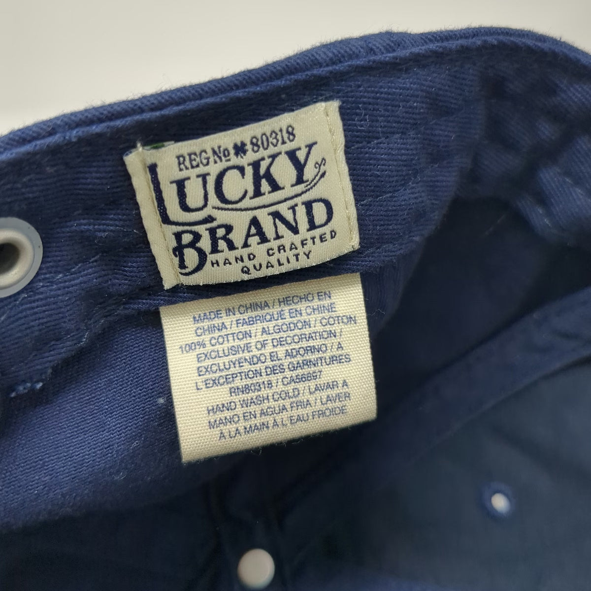 Lucky Brand Baseball Cap Blue OS Clover Patch Adjustable Cotton Slideback Hat
