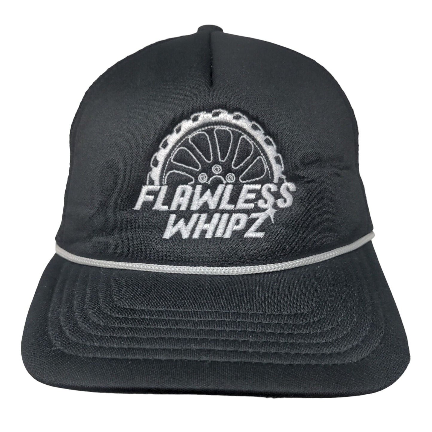 Flawless Whipz Snapback Rope Trucker Hat Black One Size Mesh Back