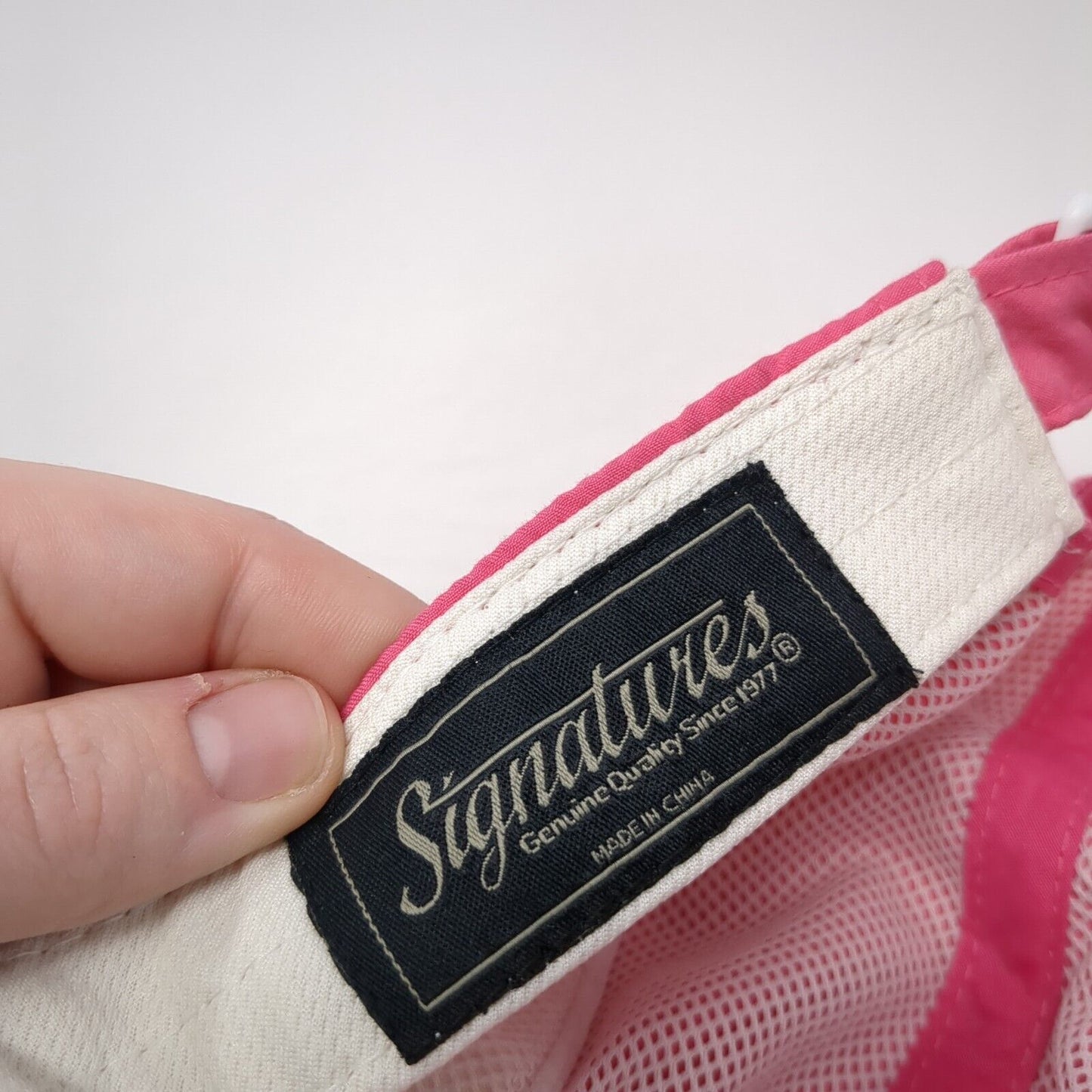 Signatures Strapback 5 Panel Cap Pink One Size Adjustable Embroidered Mesh Lined