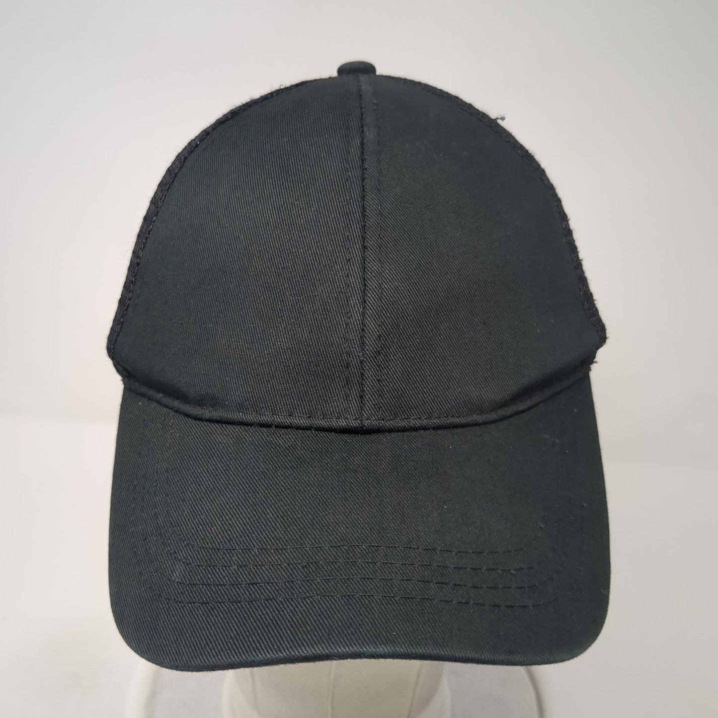 C.C Exclusives Ponytail Trucker Hat Black One Size Adjustable Mesh Back Blank