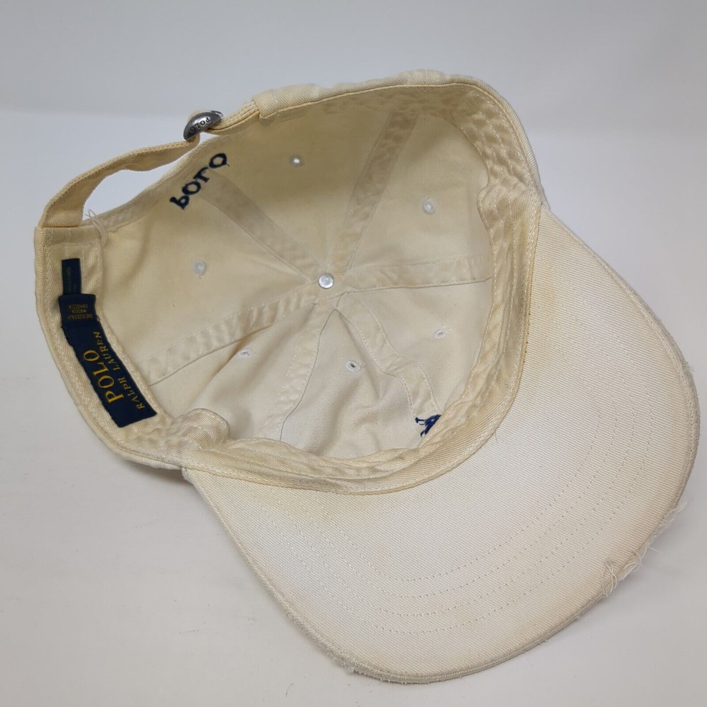 Polo Ralph Lauren Slideback Hat White OS Adjustable Embroidered Pony Distressed