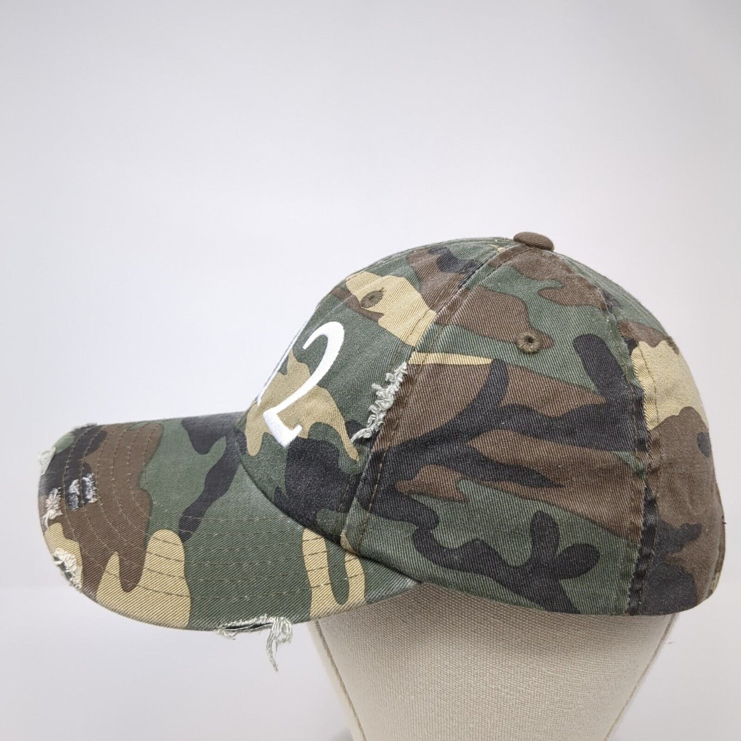 912 Slideback Hat Camouflage One Size Adjustable Embroidered Distressed District