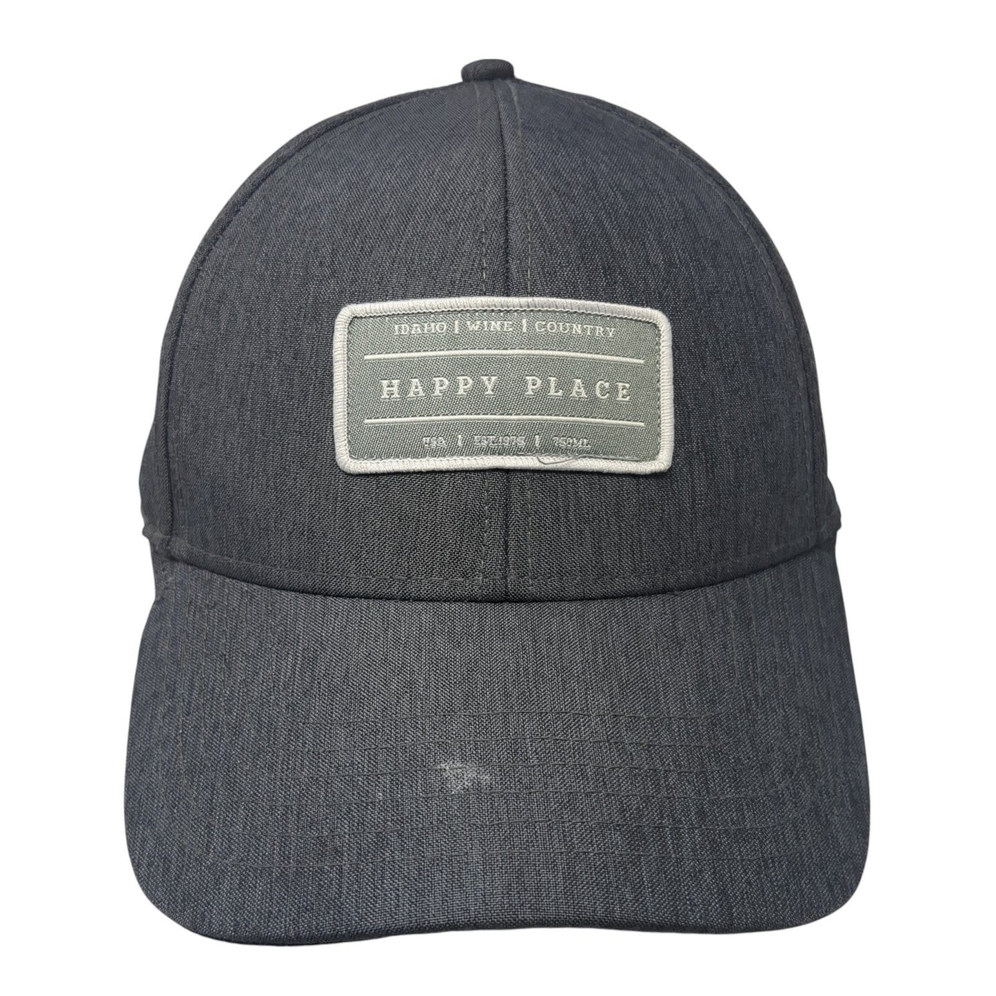 Happy Place Patch Strapback Hat Gray One Size Adjustable Mercantile 12
