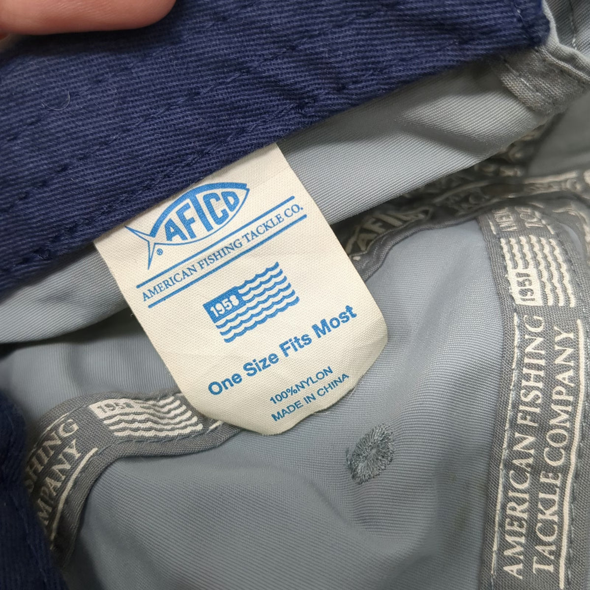 AFTCO Baseball Cap Blue One Size Strapback Nylon Fishing Hat Fish Logo Patch
