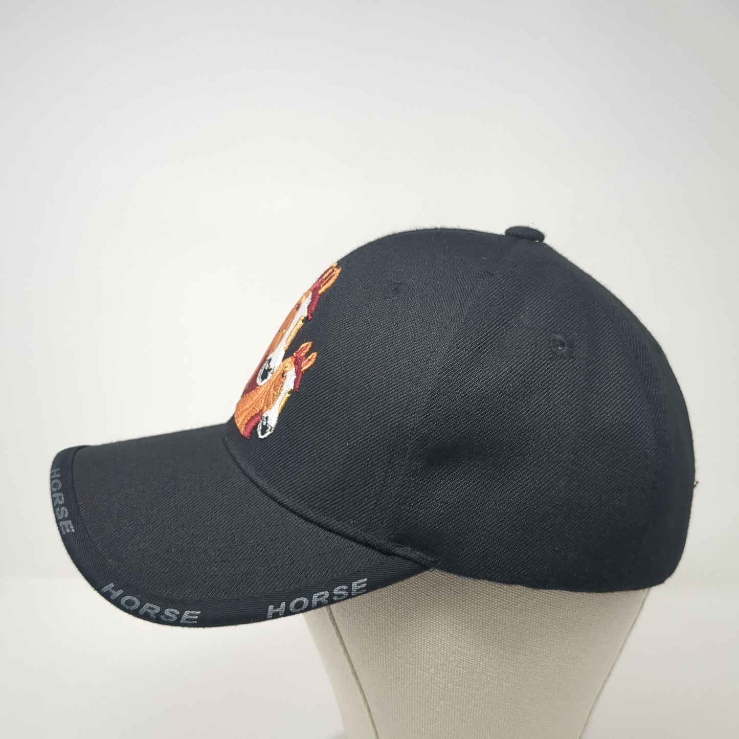 Horse Strapback Hat Black One Size Embroidered Adjustable Vent Holes