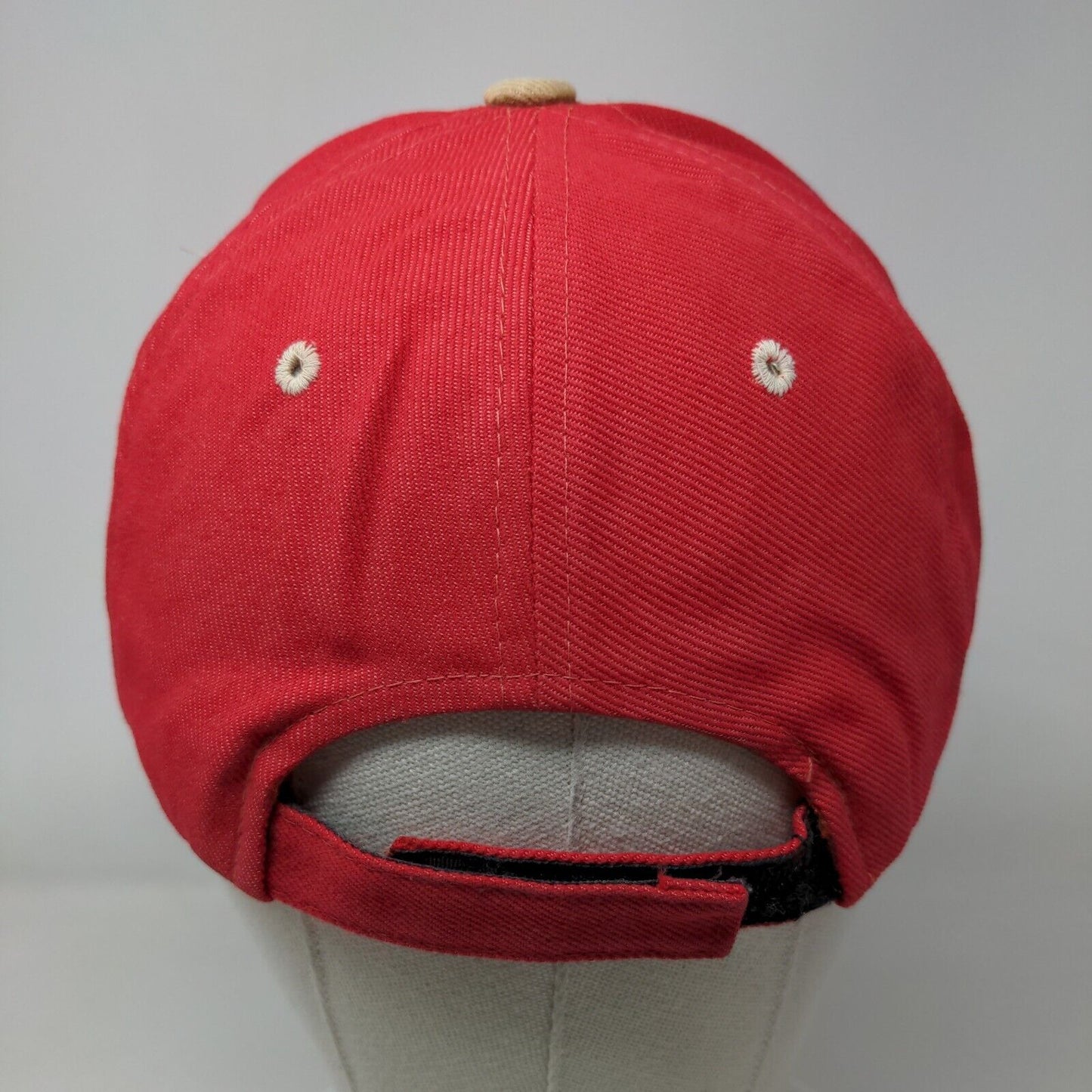 8 Strapback Hat Red One Size Adjustable Embroidered Vented Holes 6 Panel