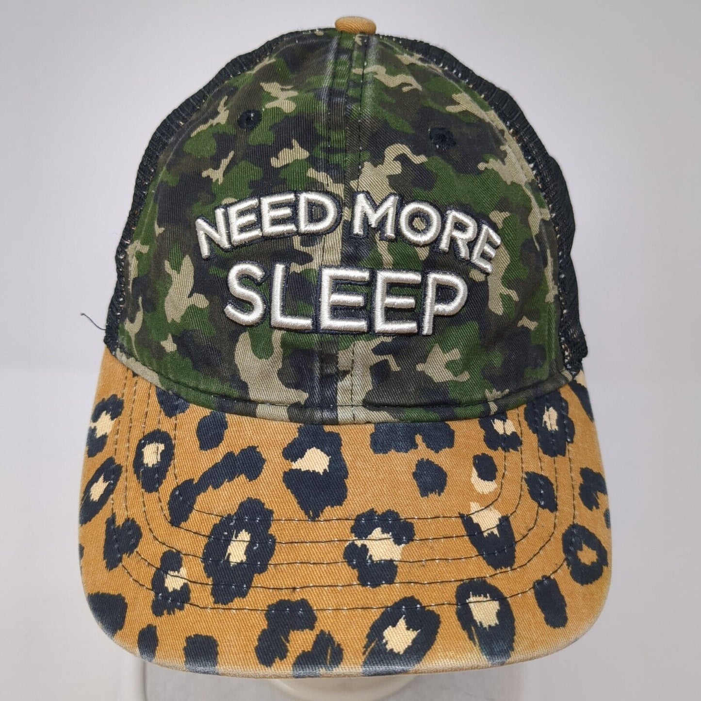 Need More Sleep Slideback Trucker Hat Multi One Size Camo Animal Print