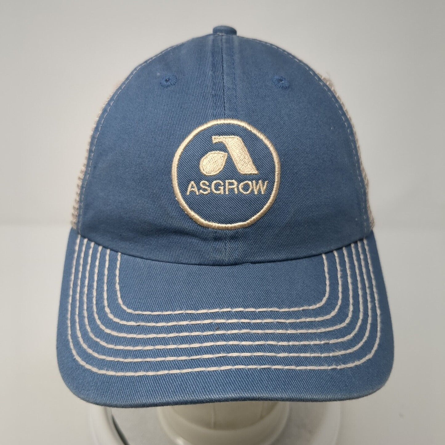 Asgrow Strapback Mesh Back Trucker Hat Blue One Size Adjustable Outdoor
