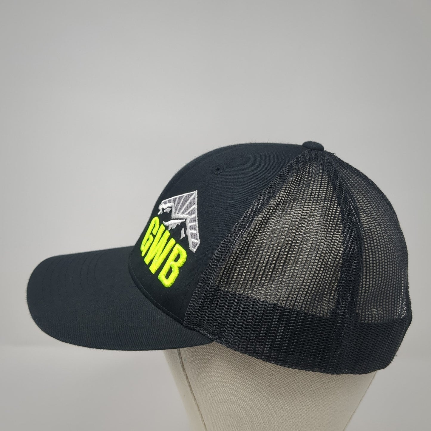 GWB Snapback Mesh Back Trucker Hat Black One Size Embroidered Logo