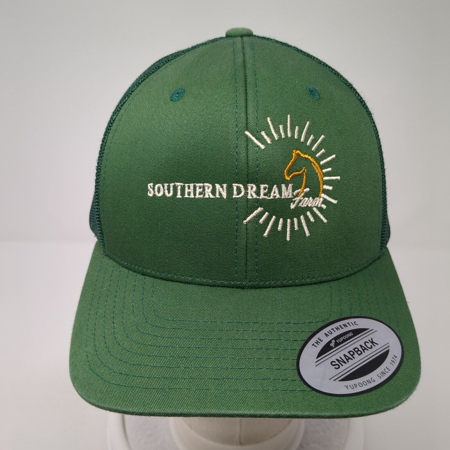 Southern Dream Farm Snapback Trucker Hat Green OS Adjustable Mesh Back Yupoong